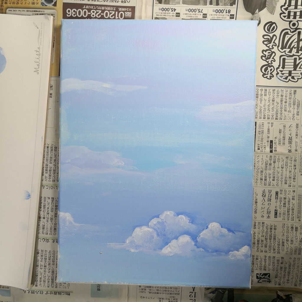 Class101感想 Suedduのアクリル画クラス 青い空と海 夕焼けとピンクの雲 うな せら でぃ